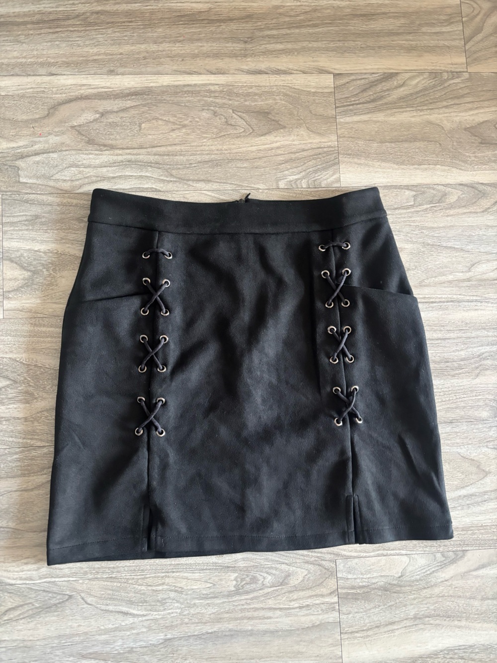 Black Lace-Up Mini Skirt